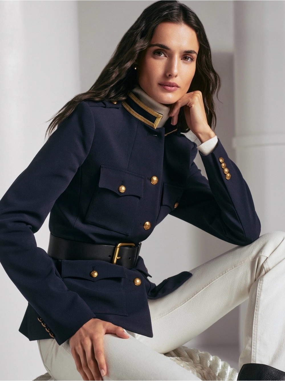 NWT Lauren Ralph Lauren Navy Gold Military Blazer Jacket Size 6